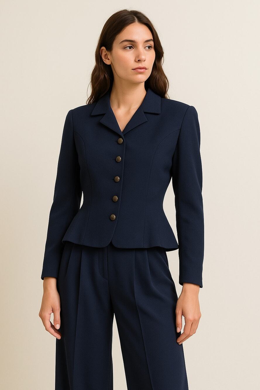 Vintage Joseph Magnin Monarch NY Navy Blue Peplum Fitted Blazer Jacket Large